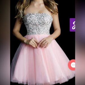 Jovani pink tulle skirt with silver beading and sequins.